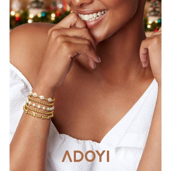 Gold Bracelets for Women Beaded Bracelet 14K Gold Plated Bracelet Stack Strand S - Picture 2 of 8